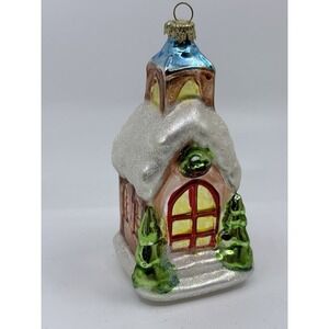 Old World Church Glass Ornament Christmas  4"